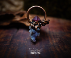 DIOSTEN přívěsek - GRAPE AGATE CHALCEDON ("Hroznový Achát"), fialový FLUORIT a MĚĎ