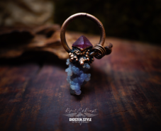 DIOSTEN přívěsek - GRAPE AGATE CHALCEDON ("Hroznový Achát"), fialový FLUORIT a MĚĎ